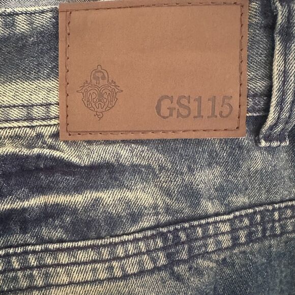 GS Jeans Men Size 46 Straight Relaxed Fit Y2K Thick Stitch Detail Wide Leg Blue - Picture 3 of 4